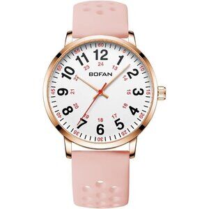 ✨Bofan Read Dial Women Pink Soft and Breathable Silicone Band Resistant Watch